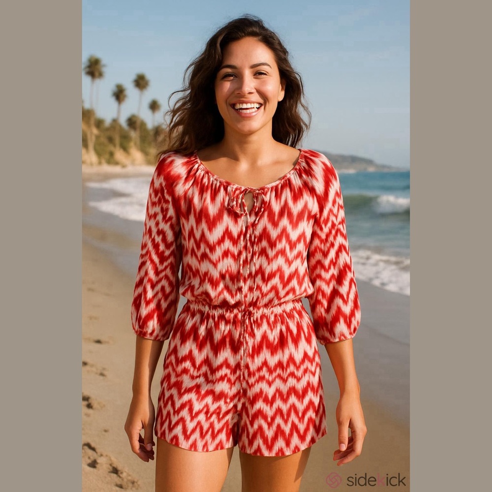 New York & Company Red and White Ikat Jumper Shorts XS Flirty Playful